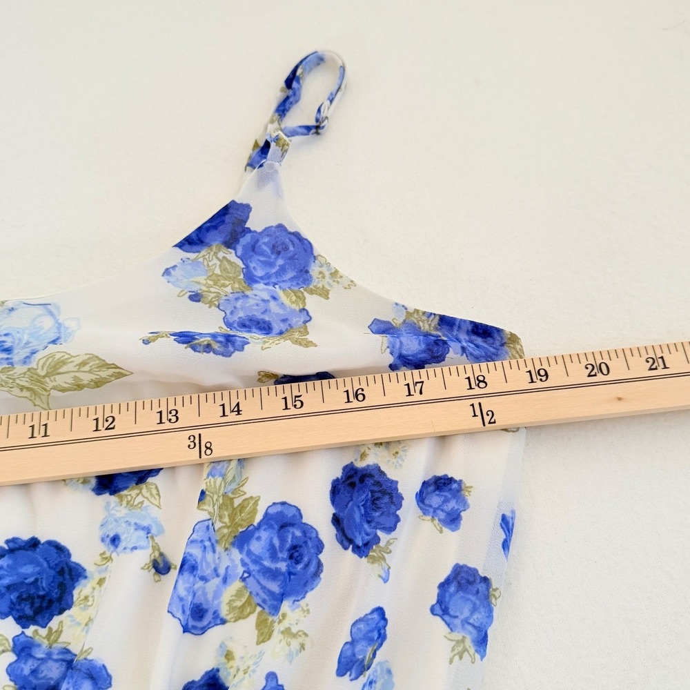 Forever 21 Mini Dress Chiffon White Blue Floral Romantic Coquette Soft Boho L - Picture 12 of 16